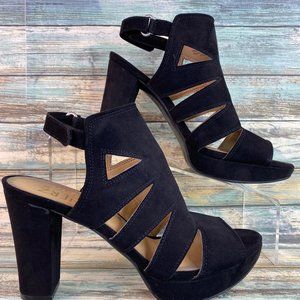 Naturalizer Etta Womens Size 6.5M Platform Sandals Black Hook & Loop Ankle Strap